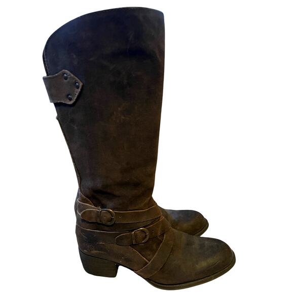 Born Womans 9 Moana Heavy Leather Western Riding Boots Motorcycle Buckle Brown - Picture 1 of 11